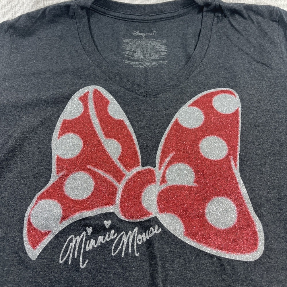 Disney Minnie Mouse Red Polka Dot Bow Gray T-Shirt Size XL Sparkle Hyperfeminine